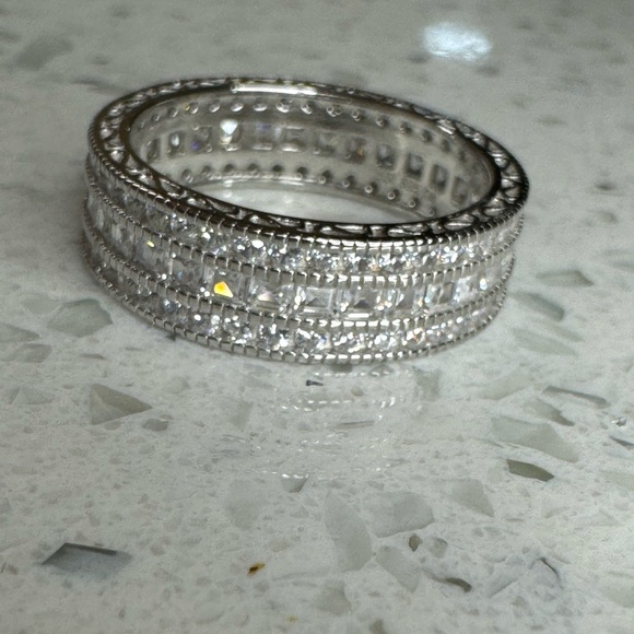 STERLING SILVER TRIPLE ROW ETERNITY BAND SIZE 9 - Picture 11 of 17